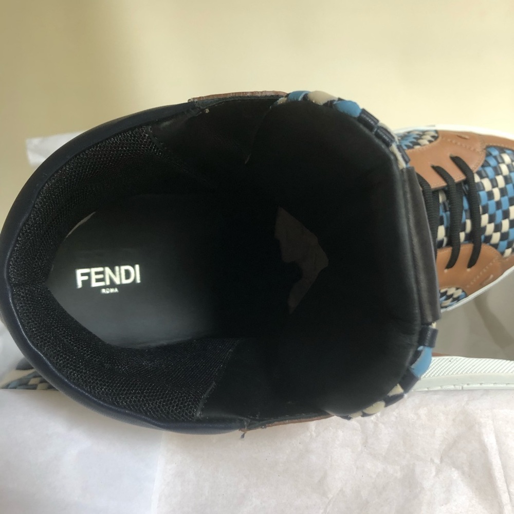 FENDI Multicolor Woven Leather High Top Sneakers - Picture 6 of 8